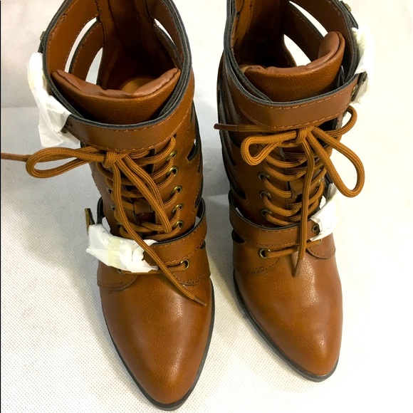 Brown Bamboo Heeled Boots - Picture 2 of 4